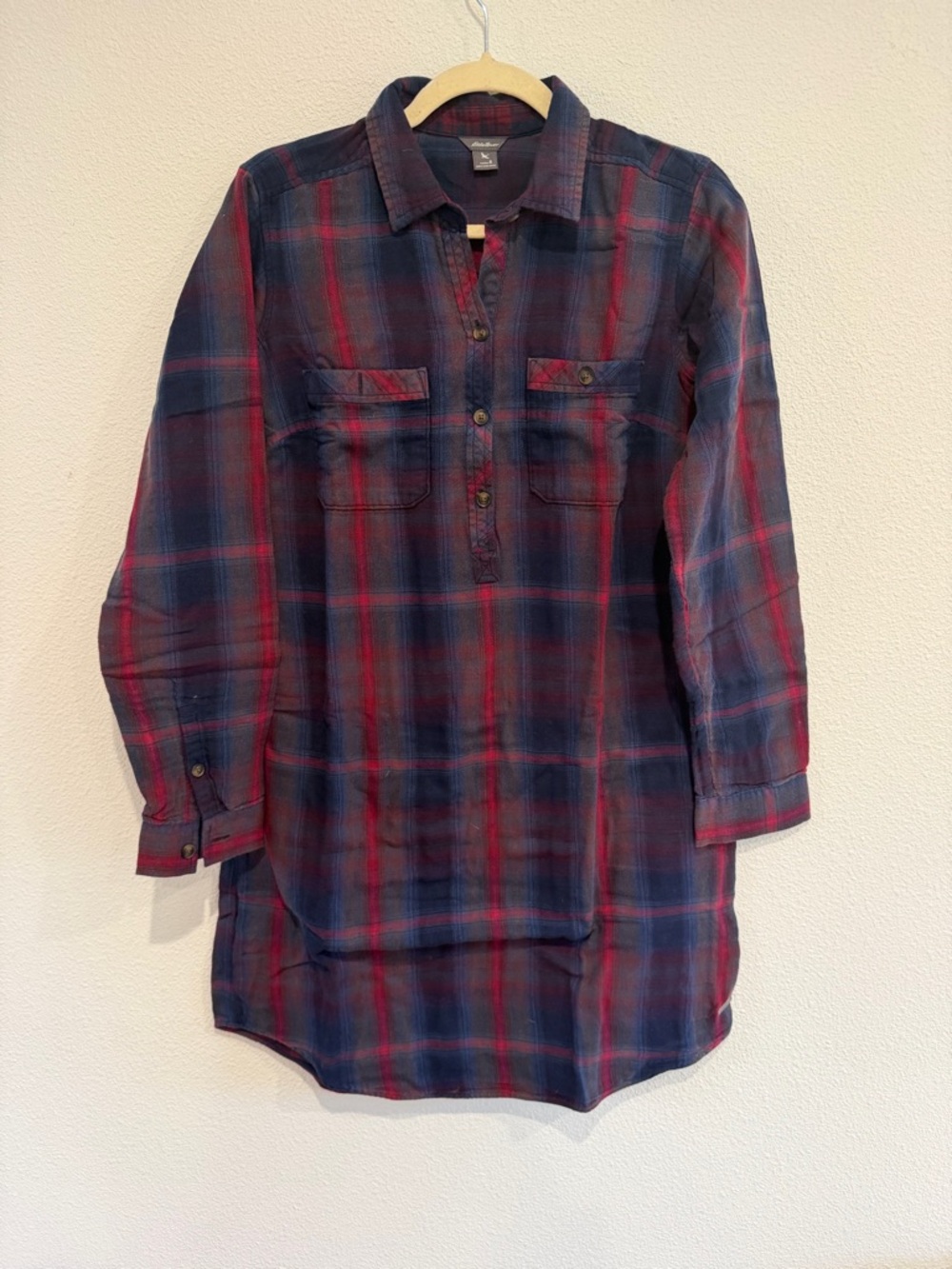 Eddie Bauer Red & Navy Plaid Button-Down Shirt